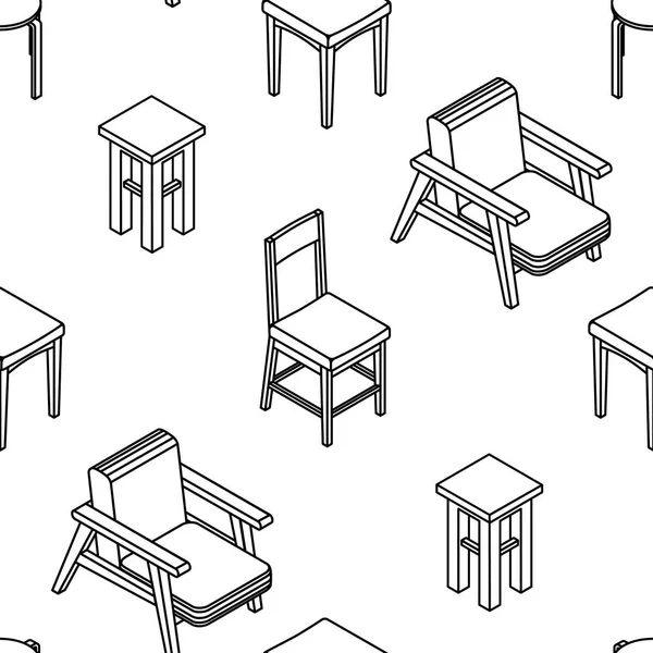 Çizilen çizgi izometrik sandalye ile Seamless modeli. Beyaz arka plan.