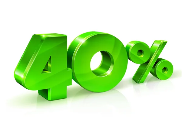 Glanzende groene 40 veertig procent korting, verkoop. Geïsoleerd op een witte achtergrond, 3D-object. — Stockvector