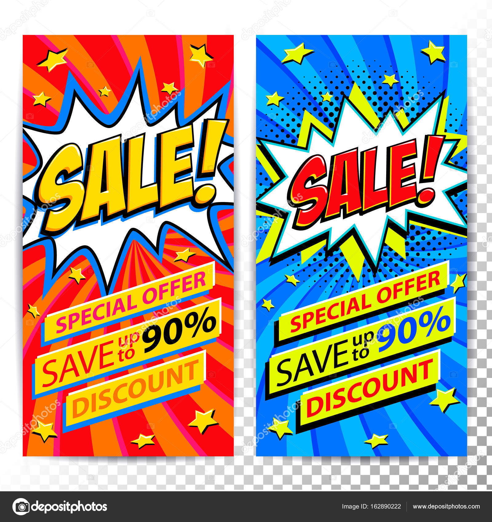 Sale Web Banners Set Of Pop Art Comic Sale Discount Promotion