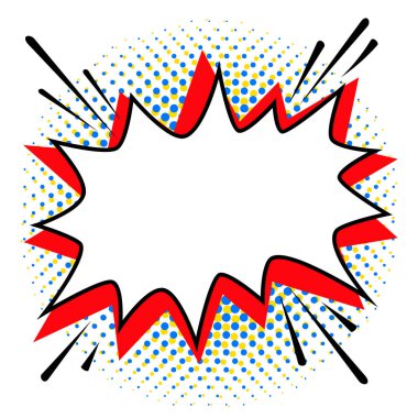Pop art konuşma balonu şablon tasarımınızın tarz. Çizgi roman popüler sanat tarzı boş bang şekli üzerinde bir çok renk yarım tonu.