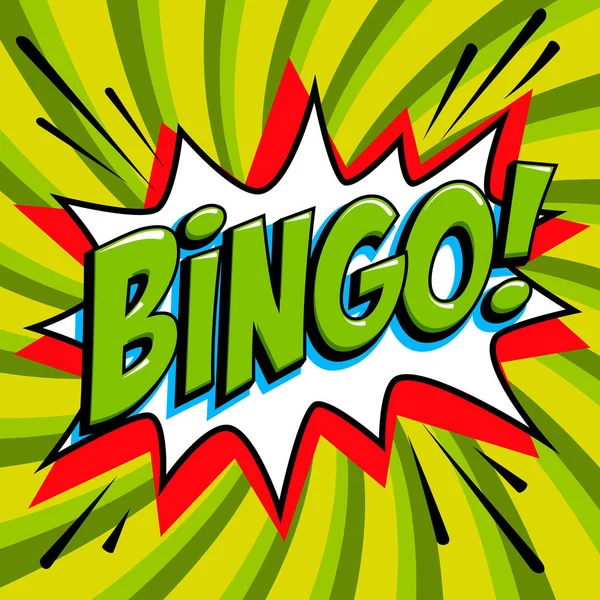 Bingo-Lotto-Poster. Lotteriespiel Hintergrund. Comics im Pop-Art-Stil knallen auf rotem Hintergrund. — Stockvektor