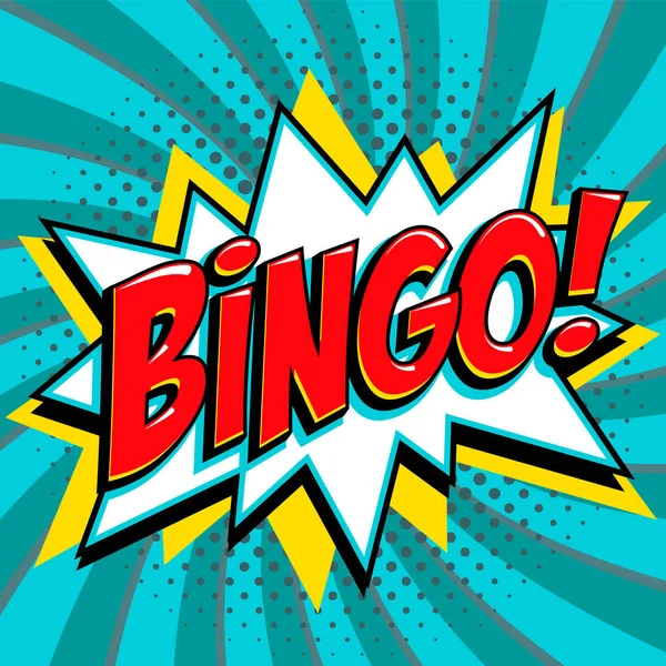 Cartaz de loteria Bingo. Fundo do jogo de loteria. Quadrinhos pop-art estilo bang forma em um fundo vermelho torcido . — Vetor de Stock