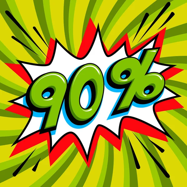 Yeşil Satılık web afiş. Pop art comic satış indirim promosyon afiş. Büyük satış arka plan. Arka plan üzerinde yeşil bir çizgi roman popüler sanat stil patlama şekli satışa 90 kapalı bükülmüş. Mevsimlik indirimler, 