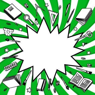 İleti örneği koleksiyonu. Anahat stili. Geri okul ince çizgi vektör çizim şablonu bükülmüş arka plan üzerinde izole doodle. Yarım yamalak vektör sırt çantası ve grafik tasarım, web afiş için ileti örneği