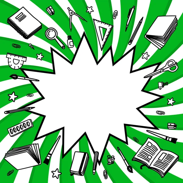 İleti örneği koleksiyonu. Anahat stili. Geri okul ince çizgi vektör çizim şablonu bükülmüş arka plan üzerinde izole doodle. Yarım yamalak vektör sırt çantası ve grafik tasarım, web afiş için ileti örneği