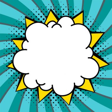 Çizgi romanların pop-art tarzı çok renkli bir arka planda boş patlama şekli.