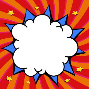 Çizgi romanların pop-art tarzı çok renkli bir arka planda boş patlama şekli.