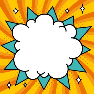 Çizgi romanların pop-art tarzı çok renkli bir arka planda boş patlama şekli.