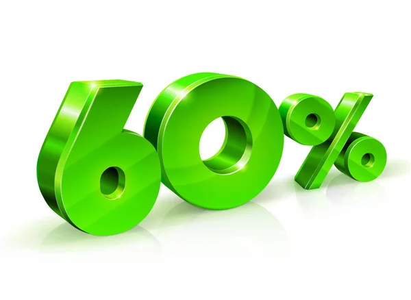 Glanzende groene 60 zestig procent korting, verkoop. Geïsoleerd op een witte achtergrond, 3D-object. — Stockvector
