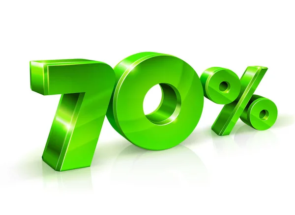 Glänzend grün 70 siebzig Prozent Rabatt, Verkauf. isoliert auf weißem Hintergrund, 3D-Objekt. — Stockvektor