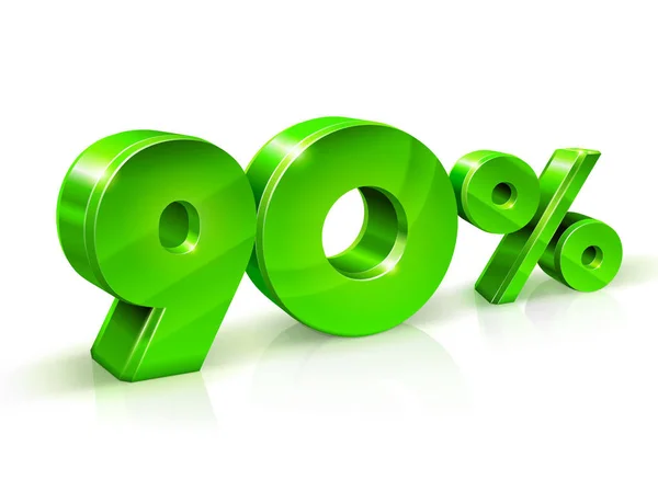 Błyszczący Zielona 90 dziewięćdziesiąt procent od sprzedaży. Na białym tle na białym tle obiekt 3d. — Wektor stockowy