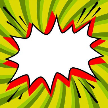 Pop art konuşma balonu şablon tasarımınızın tarz. Çizgi roman popüler sanat tarzı boş yeşil bir bükülmüş arka plan şekli bang. resimde. Web Bannerlar için idealdir.