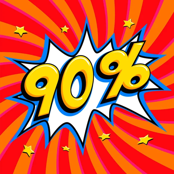 Bannière web rouge de vente. Pop art bande dessinée vente rabais promotion bannière. Grand fond de vente. Soldes 90 off sur un style pop-art BD forme bang sur fond rouge torsadé. Rabais saisonniers, Black Friday — Image vectorielle