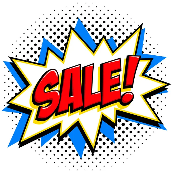 Çizgi roman tarzı satış etiketi. Kırmızı Satılık web afiş. Pop art comic satış indirim promosyon afiş. Büyük satış arka plan. Bomba patlayıcı ile dekoratif arka plan. Noktalı resim üzerinde çizgi roman popüler sanat stil bang şekil