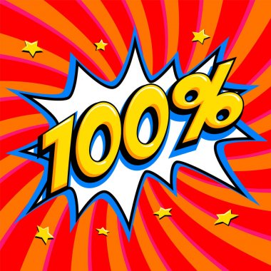 Kırmızı Satılık web afiş. Satılık bükülmüş yüzde yüz 100 kapalı kırmızı çizgi roman popüler sanat stil bang şekildeki arka plan. Büyük satış arka plan. Pop art comic satış indirim promosyon afiş. Mevsimlik