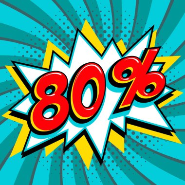 Yeşil mavi Satılık web afiş. Süper Satılık. Yüzde sekseni 80 off Satılık yeşil bükülmüş arka plan mavi. Çizgi roman popüler sanat stil patlama şekli. Büyük satış arka plan. Pop art comic satış indirim promosyon afiş