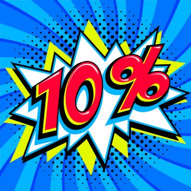 Satılık Etiketler koleksiyonu. 10 on yüzde. Patlama şeklinde mavi noktalı resim arka plan üzerinde kırmızı numarası. Süper Satılık web afiş. Pop art comic stili satış promosyon afiş. Etiketler, afiş ve Etiketler için hazır