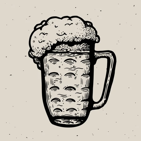 Taza de cerveza estilo retro o grabado de vidrio. Cervecería local. Ilustración de grabado vectorial vintage para web, póster, etiqueta, invitación al festival oktoberfest, fiesta. Cerveza pinta boceto estilo ilustración — Vector de stock