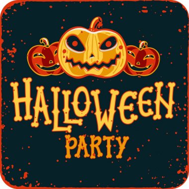 Halloween gece partisine davet. Kabak koyu arka plan üzerinde Vintage kartıyla. Vektör şablonu. Cadılar Bayramı partisi davetiyesi kartı. Cadılar Bayramı afiş metin Cadılar Bayramı partisi grunge doku ile