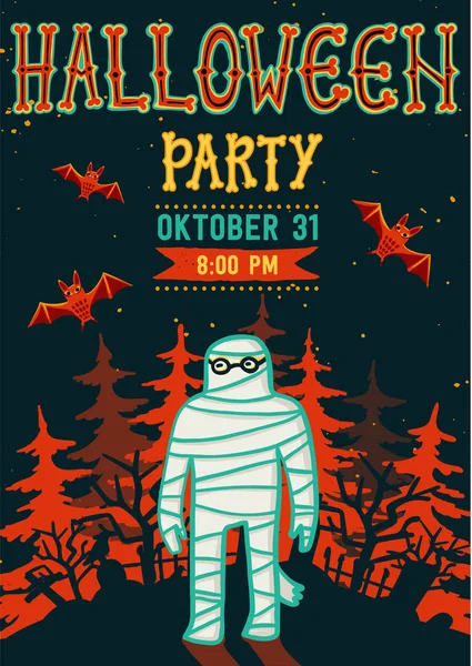 Halloween gece partisine davet. Mumya ile Vintage kartı. Vektör şablonu. Cadılar Bayramı partisi davetiyesi kartı. Cadılar Bayramı afiş metin Cadılar Bayramı partisi bir grunge doku ile.
