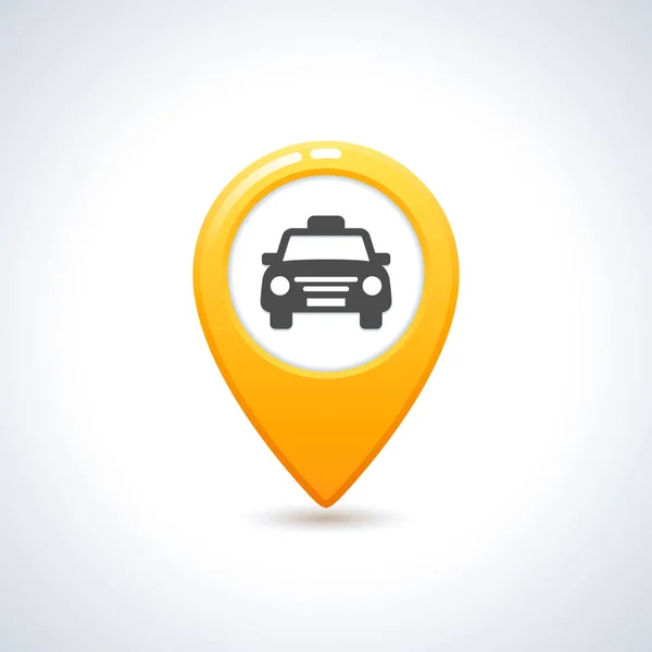 Icono amarillo del taxi. Mapa pin con señal de coche de taxi . — Vector de stock