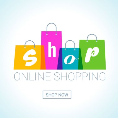 Online alışveriş. Alışveriş torbaları logosunu görmeniz gerekir. Internet salonu konsept.