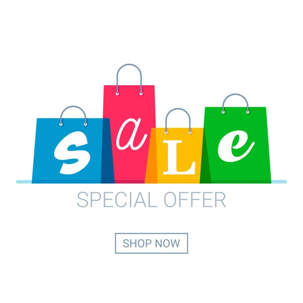 Satılık yazıt ile alışveriş torbaları. Online alışveriş logo. Satın almak şimdi düğme.