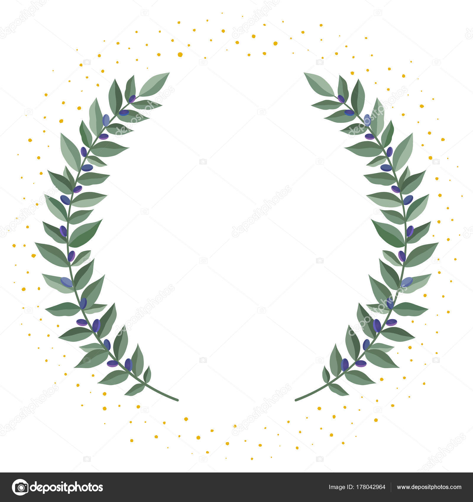 Digital Green Vines Clip Art. Green Laurel Wreath and Leaves