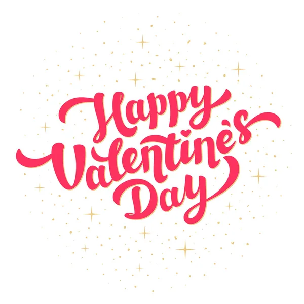 Felice giorno di San Valentino biglietto di auguri design. Luminosa iscrizione rosa con lamina d'oro scintilla su sfondo bianco . — Vettoriale Stock