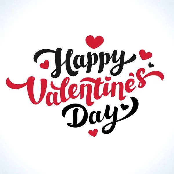 Buon San Valentino Lettering. 14 febbraio biglietto di auguri. Iscrizione nera e rossa con cuori su sfondo bianco . — Vettoriale Stock