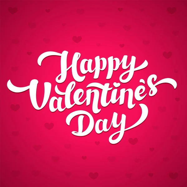 Buon San Valentino Lettering. 14 febbraio biglietto di auguri. Iscrizione bianca su sfondo rosa con cuori . — Vettoriale Stock