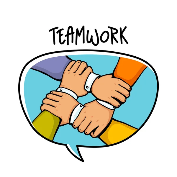 Ekip çalışması kavramı. Eller iş yığını. İşbirliği takım çalışması, grup, ortaklık, takım buidding. — Stok Vektör