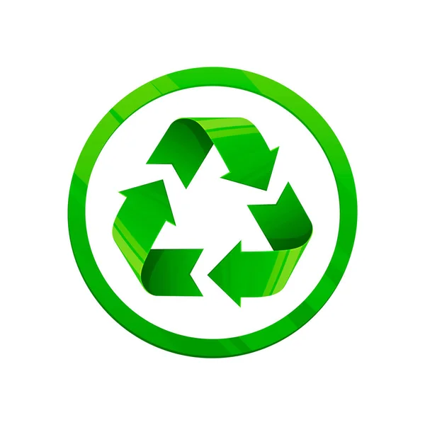 Reciclar icono verde. Forma redonda símbolo, color verde ecológico, estilo 3d, fondo blanco . — Vector de stock