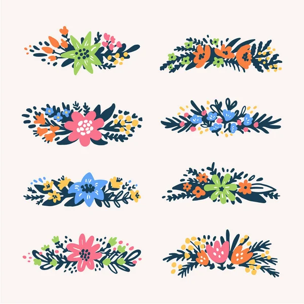 Mignons petits bouquets floraux bordures, fleurs de style rétro. Utile pour créer des cartes de mariage, emballage de produits, logos, invitations, conception de texte . — Image vectorielle