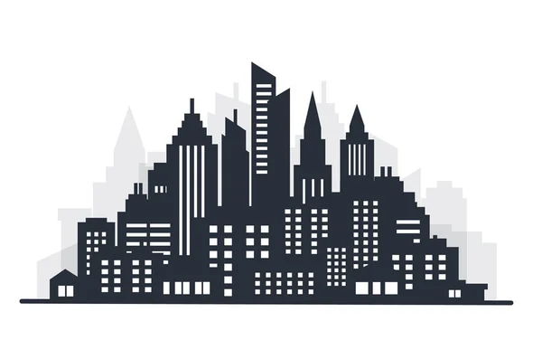 Stadtsilhouette Landschaften. Stadtlandschaft. Innenstadtlandschaft mit hohen Wolkenkratzern. panoramische architektur regierungsgebäude illustration. Stadtleben — Stockvektor