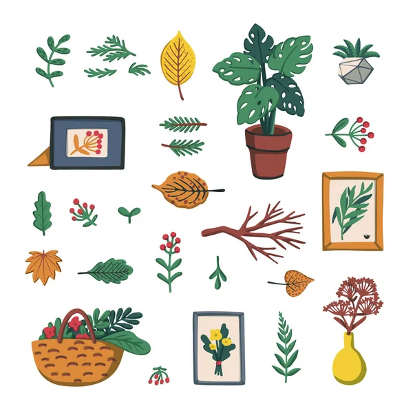 Lagom. Concept de style de vie scandinave. Illustration avec des plantes et des choses confortables à la maison sur fond blanc. Illustration vectorielle plate colorée . — Image vectorielle