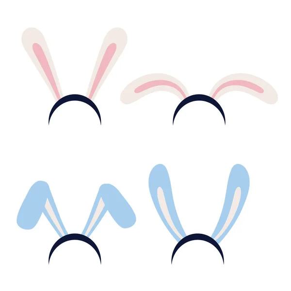 Orecchie di coniglio. Collezione di maschere pasquali. Orecchie di coniglio blu e rosa isolate su sfondo bianco. Illustrazione vettoriale in stile piatto — Vettoriale Stock