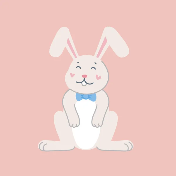 Cute rabbit. Easter cartoon bunny pink background. Flat style vector illustration — Stock Vector