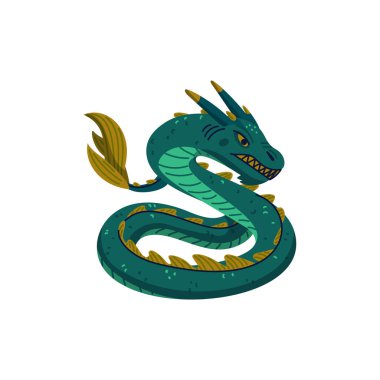 Sihirli yaratıklar. Mitolojik hayvan - basilisk. Doodle tarzı siyah-beyaz vektör çizimi beyaz arkaplanda izole edildi. Dövme tasarımı veya boyama sayfası, Satır Sanatı.
