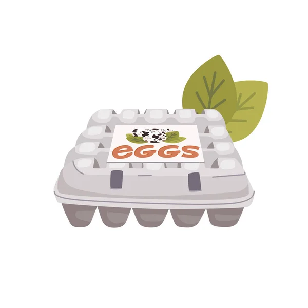 Quail eggs in the package. Egg cardboard box. Fresh farm eco product. Flat style vector illustration. — Stock Vector