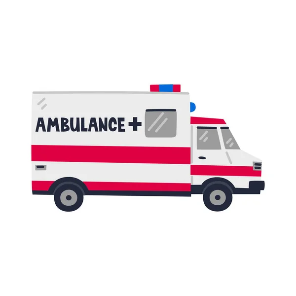 Ambulance car. Emergency Help service. Side view of Red emergency car on white background. Simple flat style vector illustration. — Stock Vector