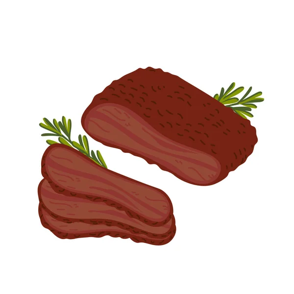 Brisket. Masové pochoutky na bílém pozadí. Krajíc hovězího hovězího na grilu. Jednoduchá vektorová ilustrace plochého stylu. — Stockový vektor