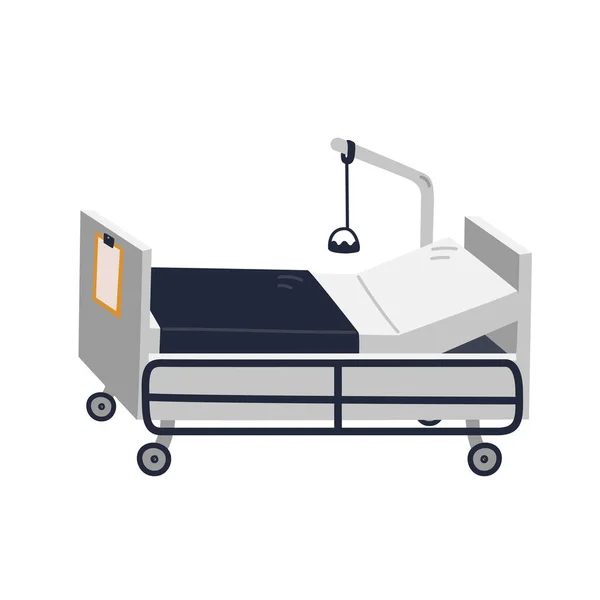 Nemocniční postel. Prázdná jednotka intenzivní péče - lékařské vybavení. Zdravotní péče a léčba v moderní klinice Plochý styl vektorové ilustrace na bílém pozadí. — Stockový vektor