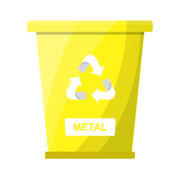Çöp Atık Ayıklama Metal Geri Dönüşüm Kutusu Sarı Renkli Düz — Stok Vektör