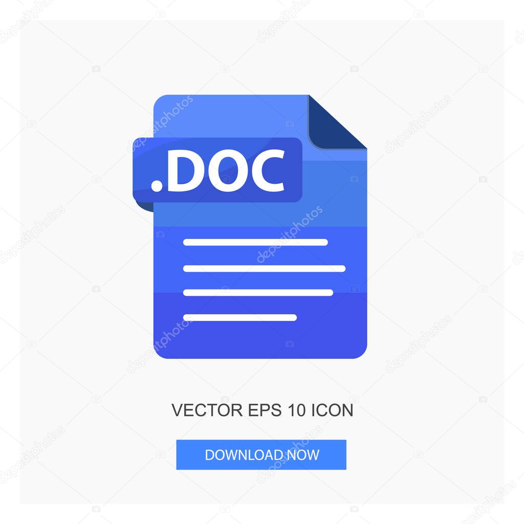 Document Formats Document .DOC With Document Sign Symbol File Blue Color Flat Icon Vector Illustration White Background