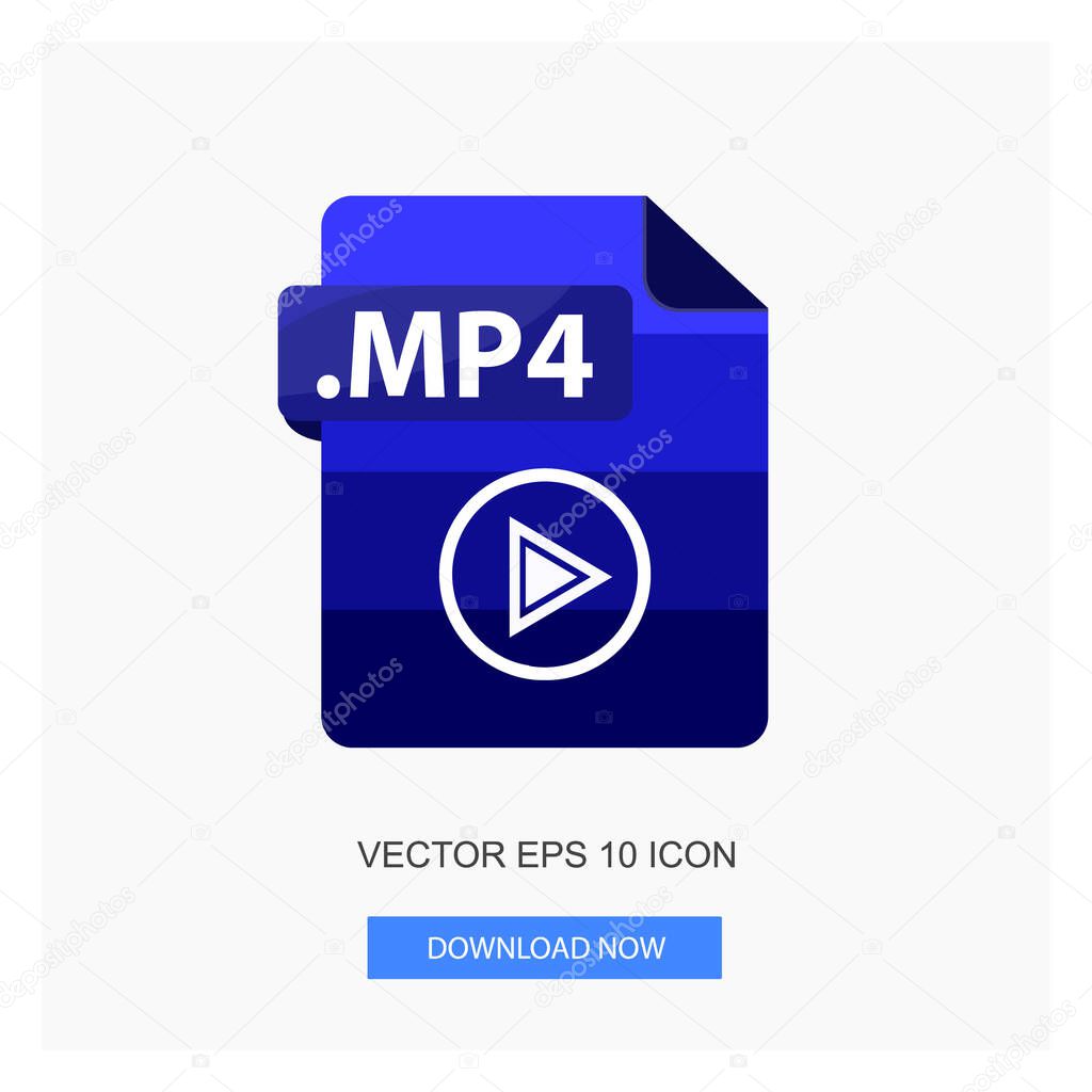 Document Formats Media Player Video .MP4 File Paper With Video Sign Symbol File Blue Color Flat Icon Vector Illustration White Background