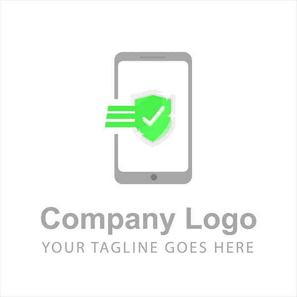 Logo Snelle Volledige Bescherming Smart Phone Grijze Smartphone Met Schild — Stockvector