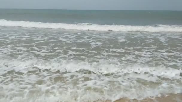 赤脚在海滩上的海水中 — 图库视频影像