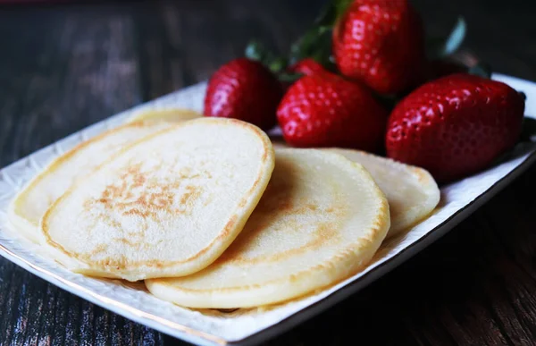 Breakfast Pancakes Strawberries Close — Stock Photo, Image