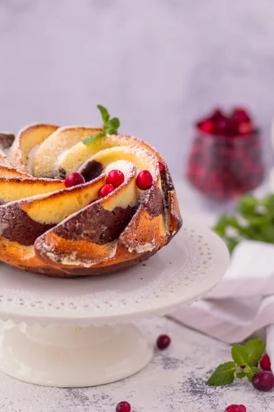 Zebrakuchen Hausgemacht Mit Beeren Kakao Und Glasur — Stockfoto